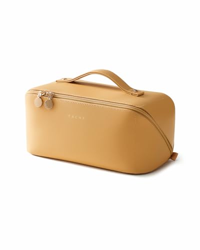 EACHY Travel Makeup BagLarge Capacity Cosmetic Bags for WomenPortable Pouch Open Flat Toiletry Bag Make up Organizer with Divider and Handle